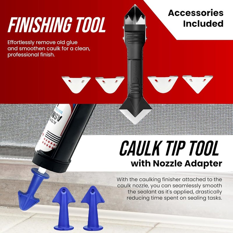 ProMaker Cordless Caulking Gun, 21V Caulk gun w/ 2 Batteries, LED Light, Adjustable Speed, 3 Nozzle Adapters, 5 Knife Heads, 10 Oz Capacity, 550Lb Pushing Force, Caulk Tool Trowel & Scraper - Image 4